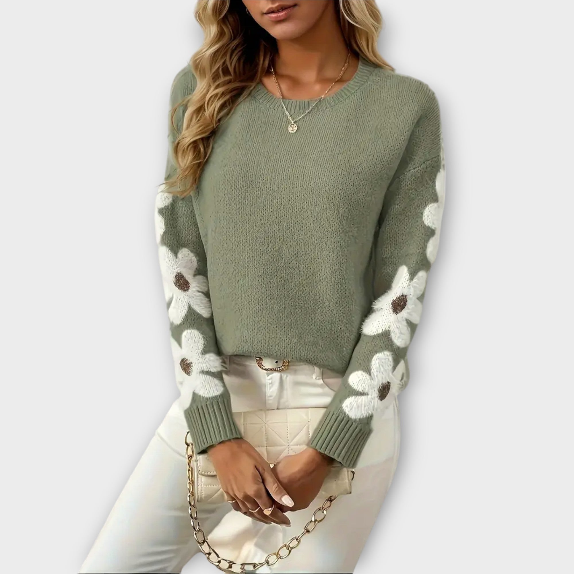 Silke - Soft knitted sweater with floral pattern