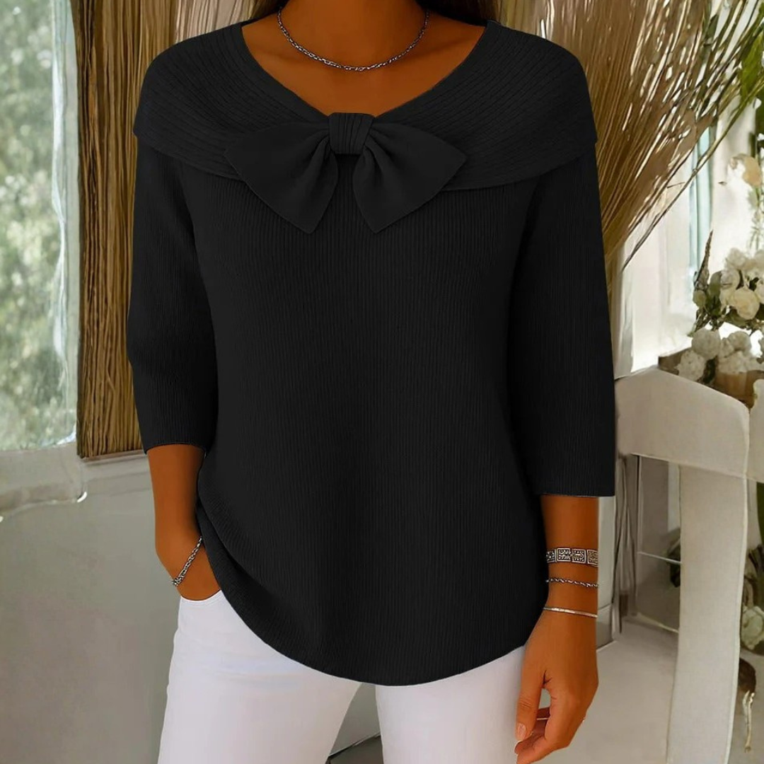 Elegante Blusa para Mujer Con-Lazo Manga-Tres-Cuartos Holgada