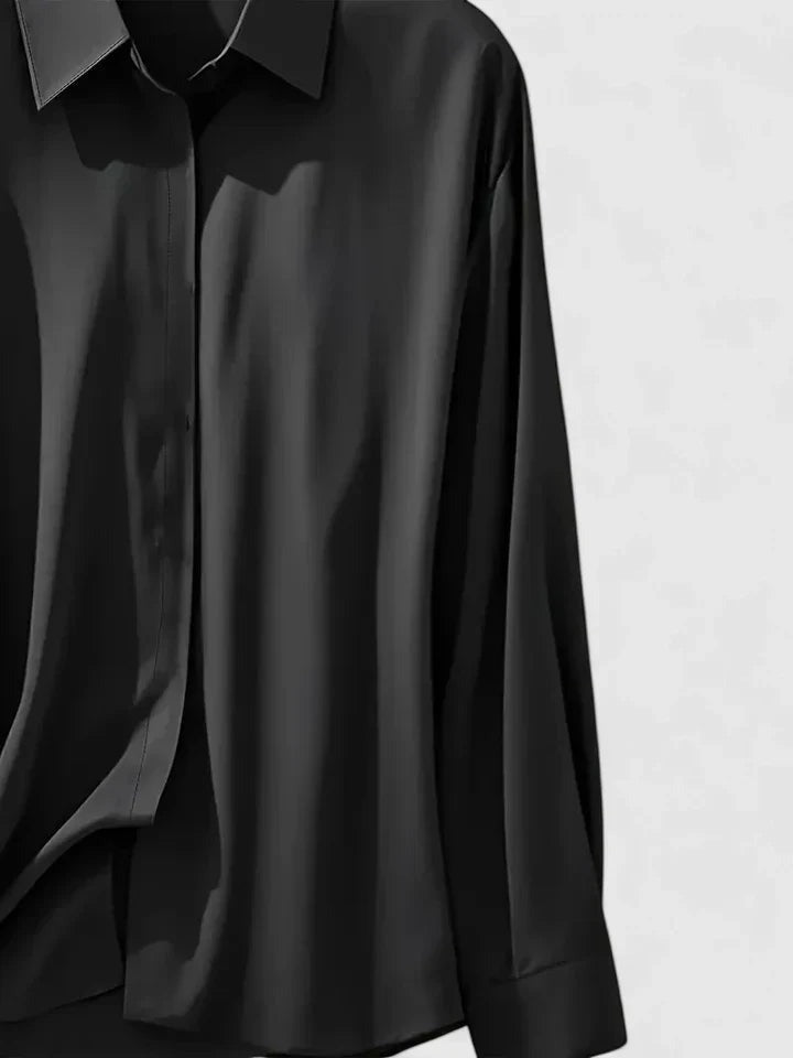 Elegante Blusa para Mujer De-Satén Con-Botones Manga-Larga