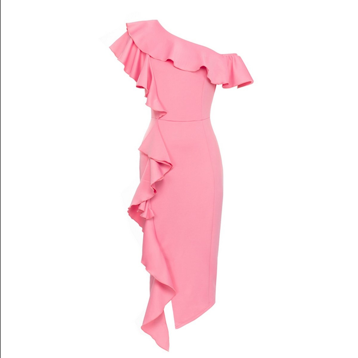 Elegante Vestido Midi de Volantes para Mujer Un-Hombro Ajustado Bajo-Asimétrico