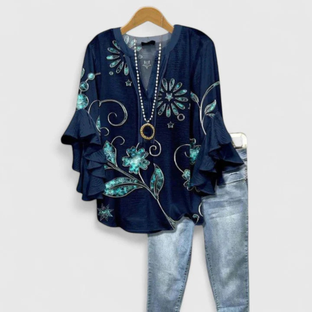 Estilosa Blusa para Mujer Estampado-Floral Manga-Con-Volantes Corte-Holgado