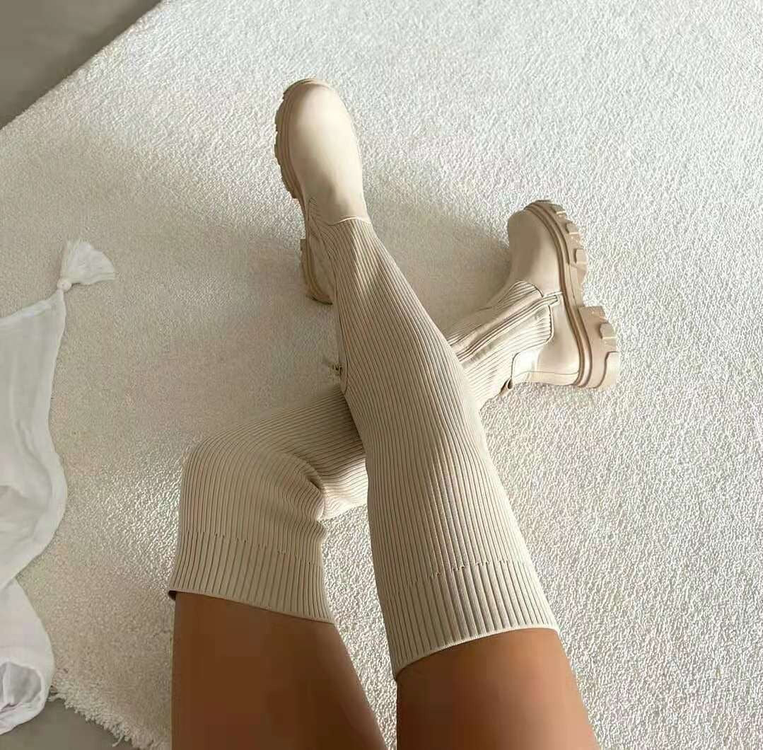 Estilosas Botas para Mujer Suela-Gruesa Textura-Acanalada Cómodas
