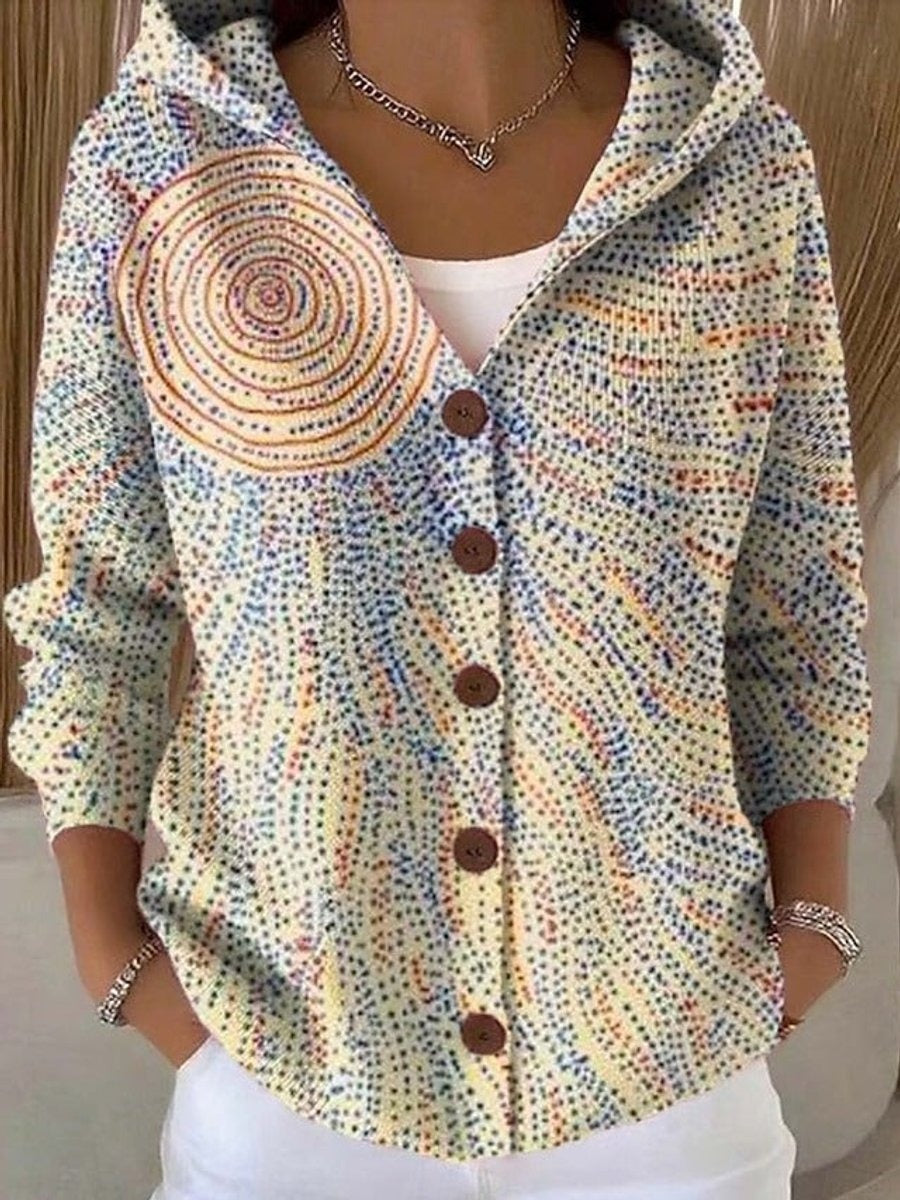 Estiloso Cárdigan con Capucha para Mujer Multicolor Con-Botones Punto-Suave