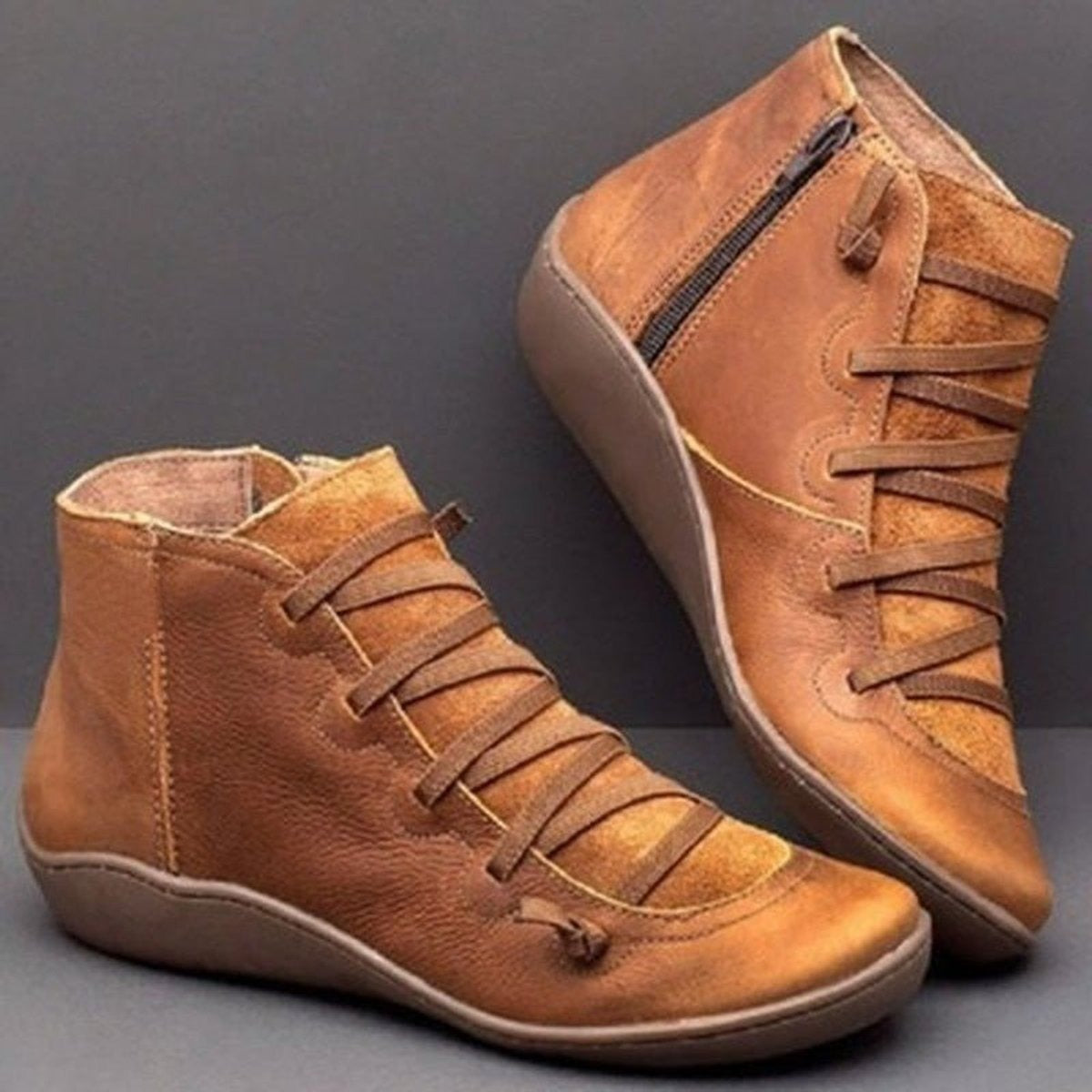 Estilosos Botines para Mujer Con-Cordones Con-Cremallera Piel-Sintética