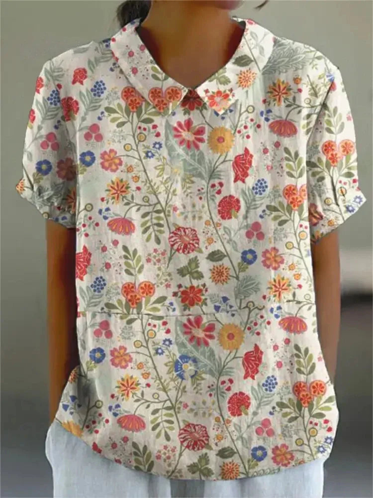 Amelina - Collared Short Sleeve Blouse