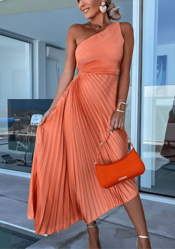 Sarah | Women’s One Shoulder Pleated Maxi Dress