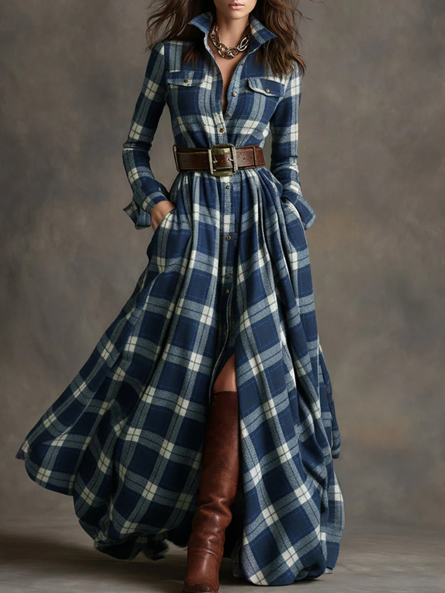 Celyne - Plaid Flared Maxi Dress