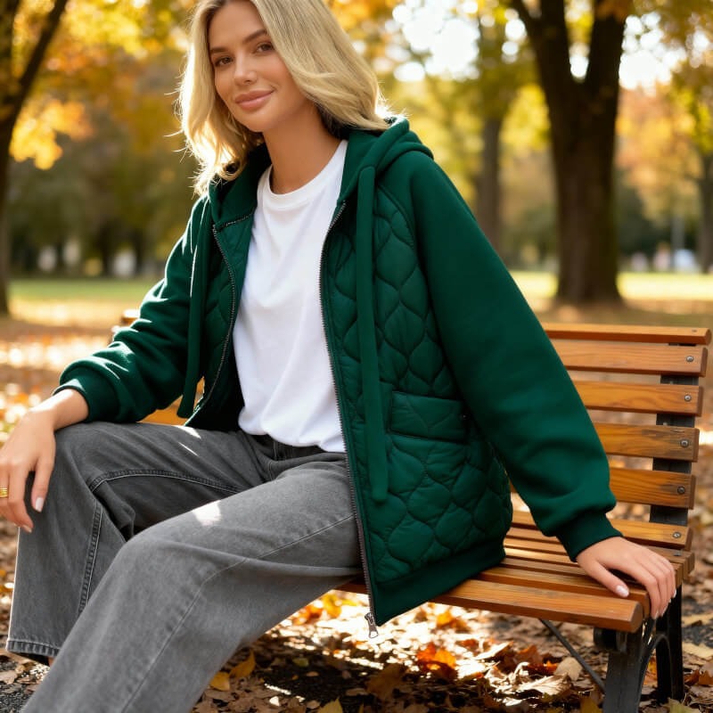 Rhoswen - Chaqueta con capucha de felpa acolchada