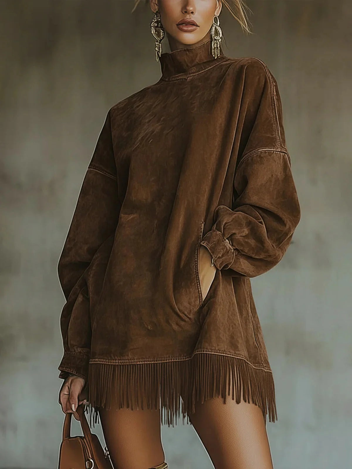 Xand - Fringed Mock Neck Tunic