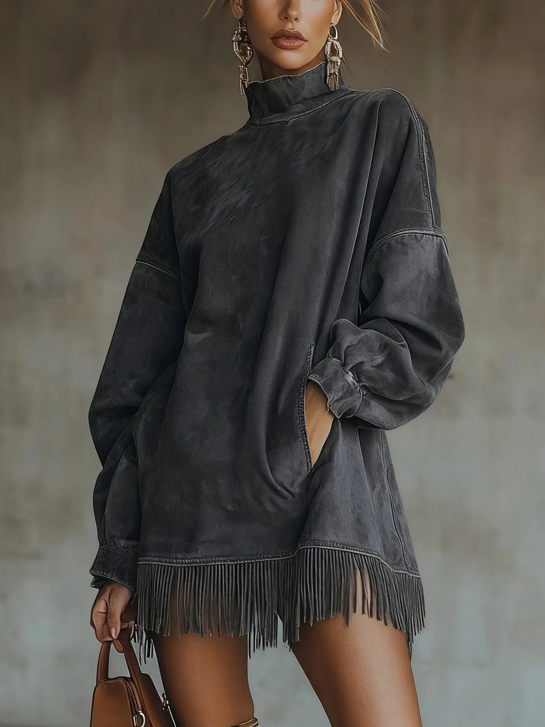 Xand - Fringed Mock Neck Tunic