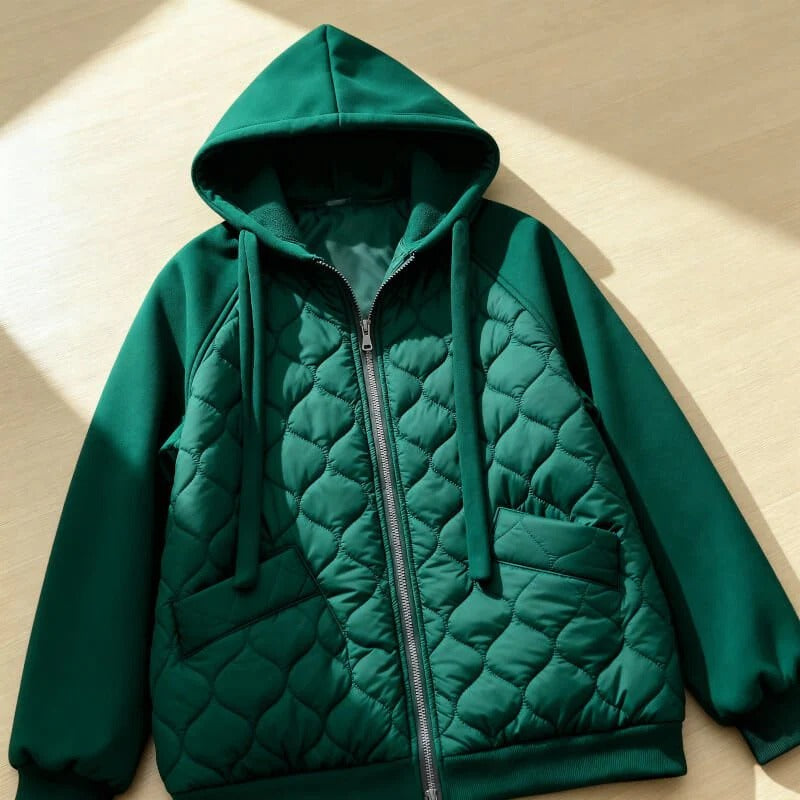 Rhoswen - Chaqueta con capucha de felpa acolchada