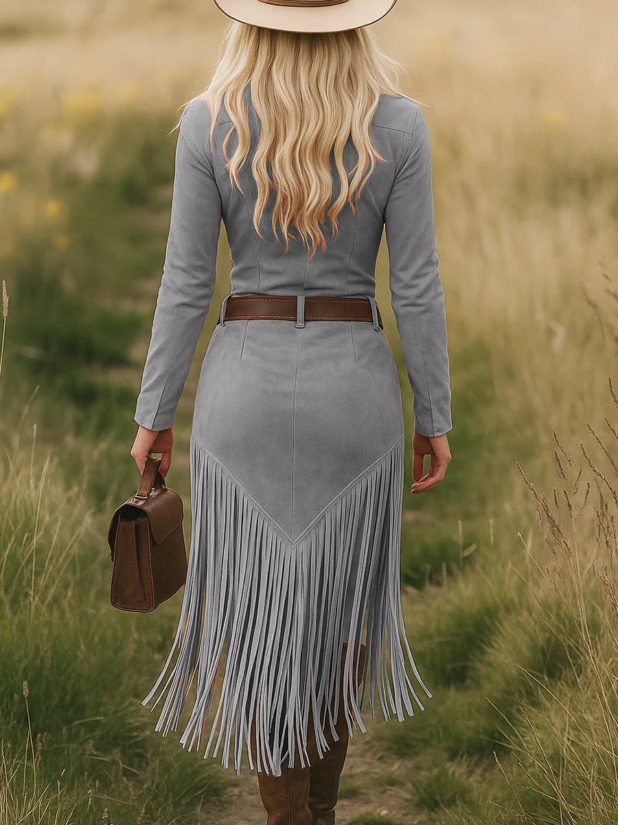 Bellara - Western Suede Fringe Midikjole