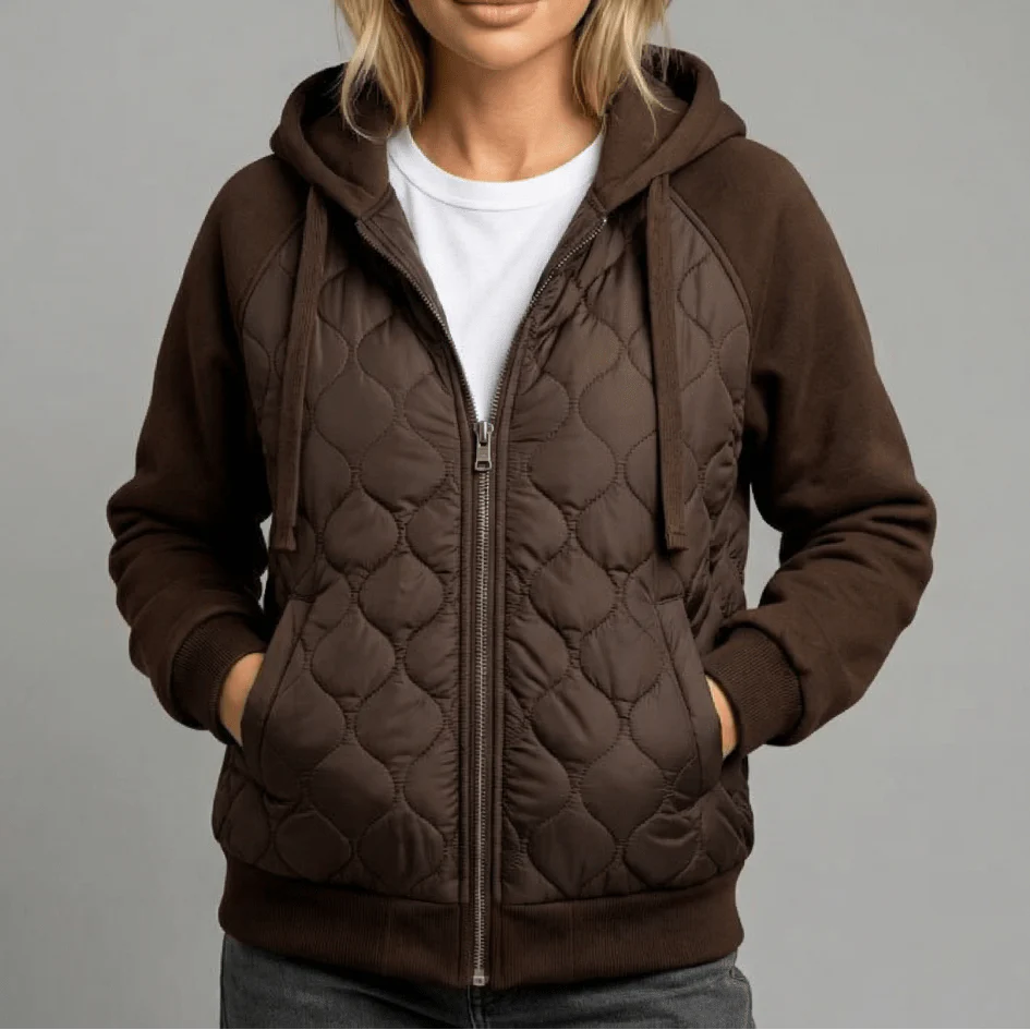 Rhoswen - Chaqueta con capucha de felpa acolchada