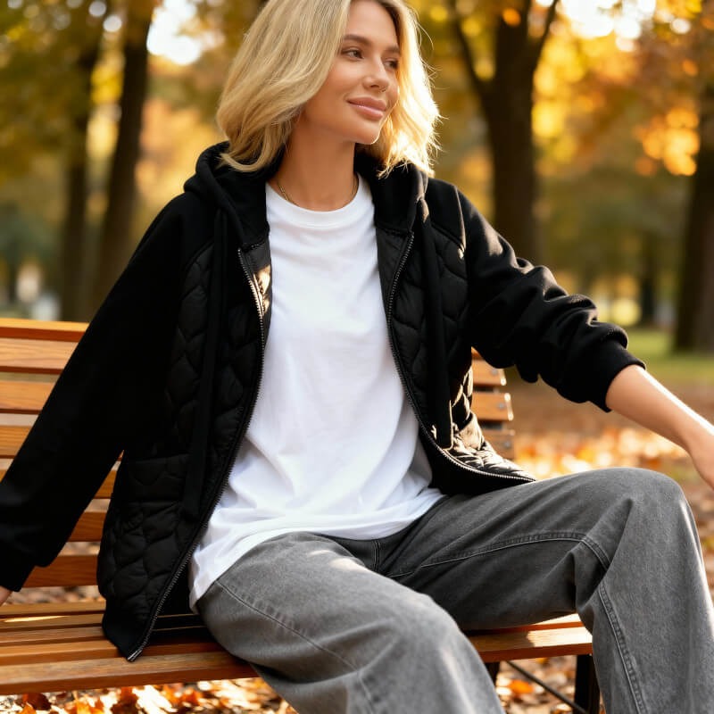 Rhoswen - Quilted Fleece Hoodie Jacket