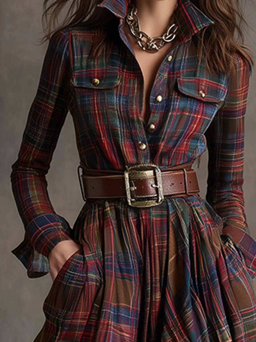 Celyne - Plaid Flared Maxi Dress
