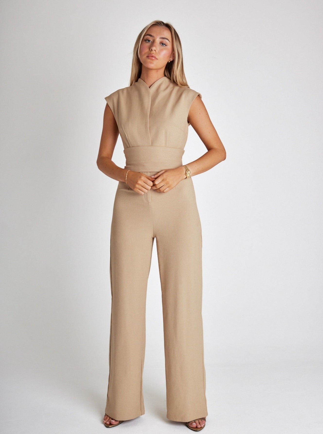 Darlene - Sleeveless Belted Jumpsuit