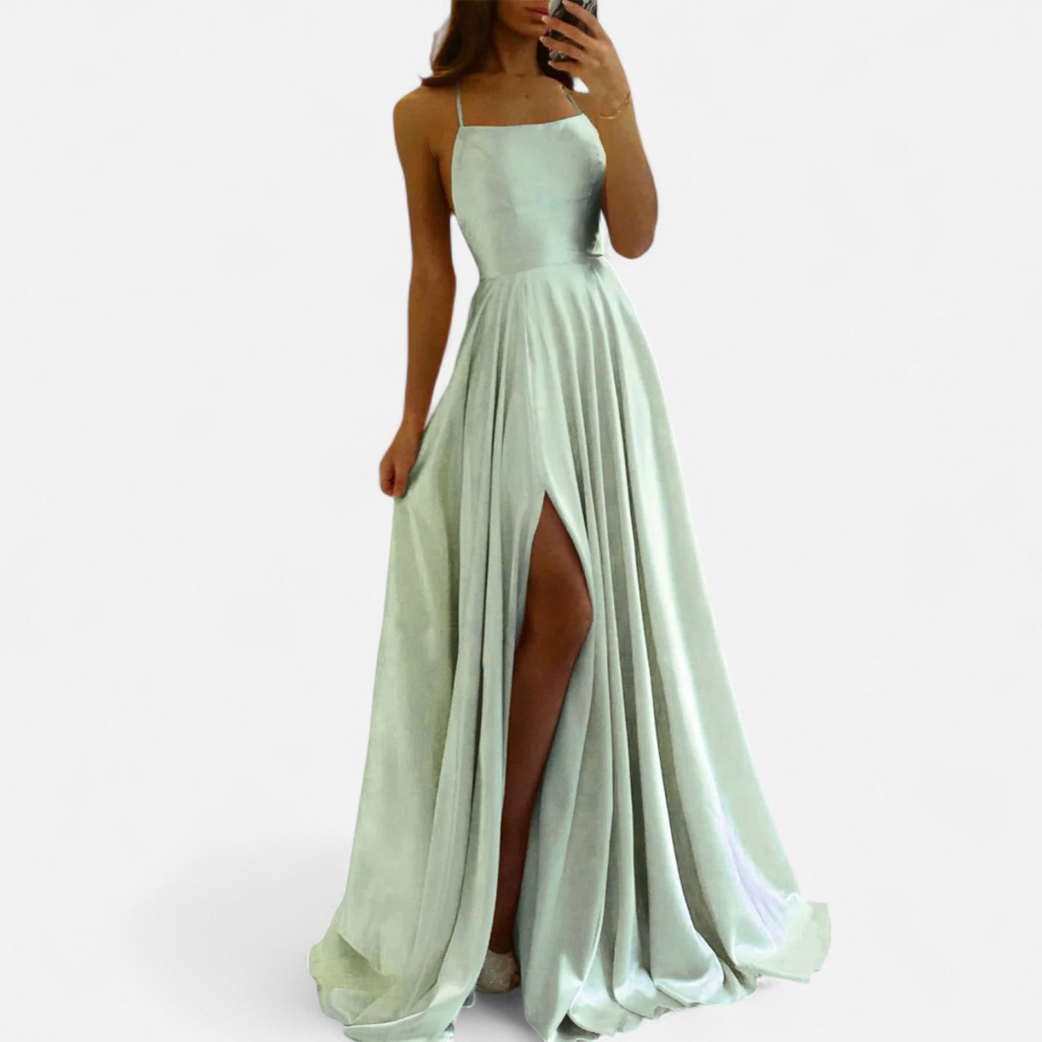 Gabrielle | Women’s Modern Fit Satin Slit Maxi Dress