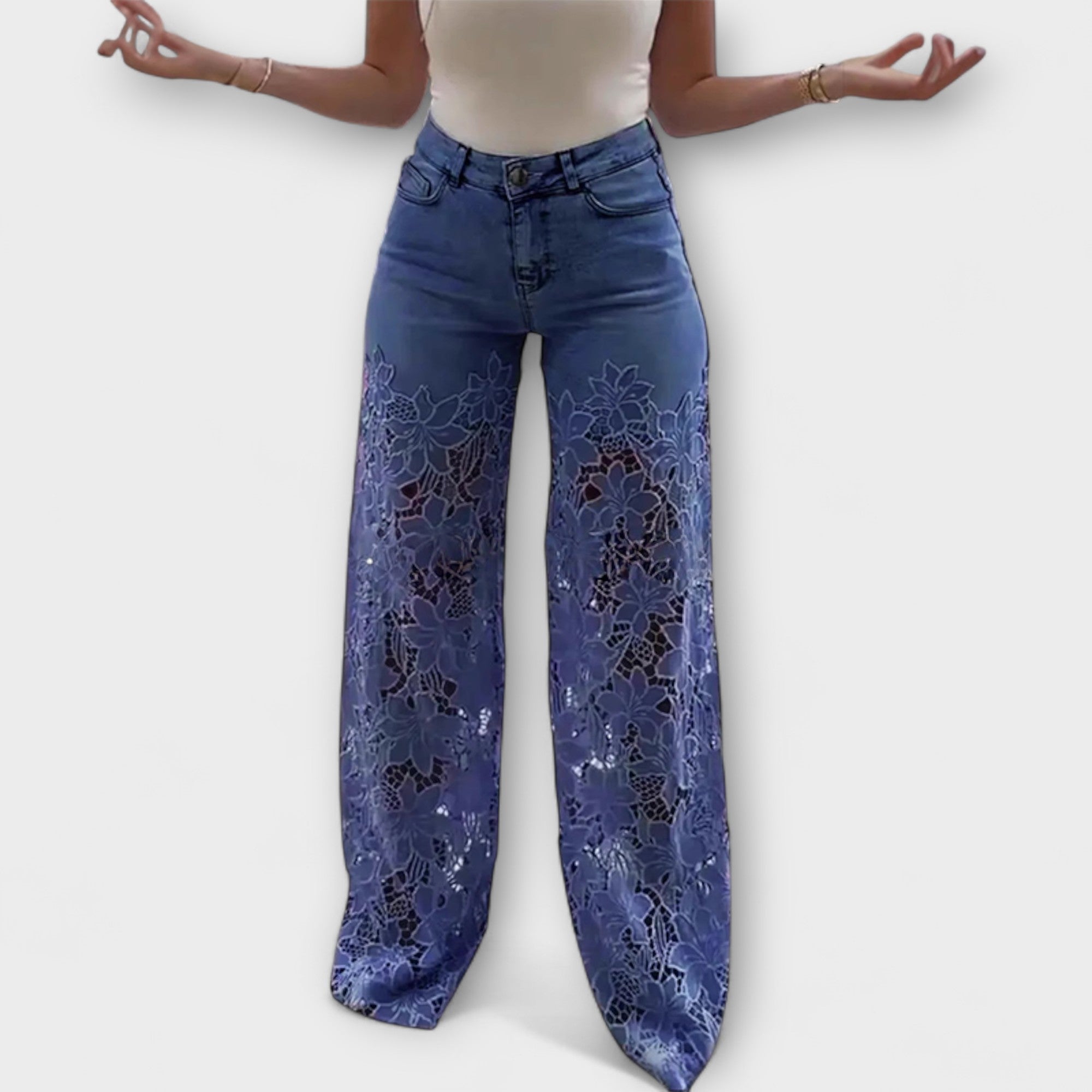 Trendy lace patchwork jeans