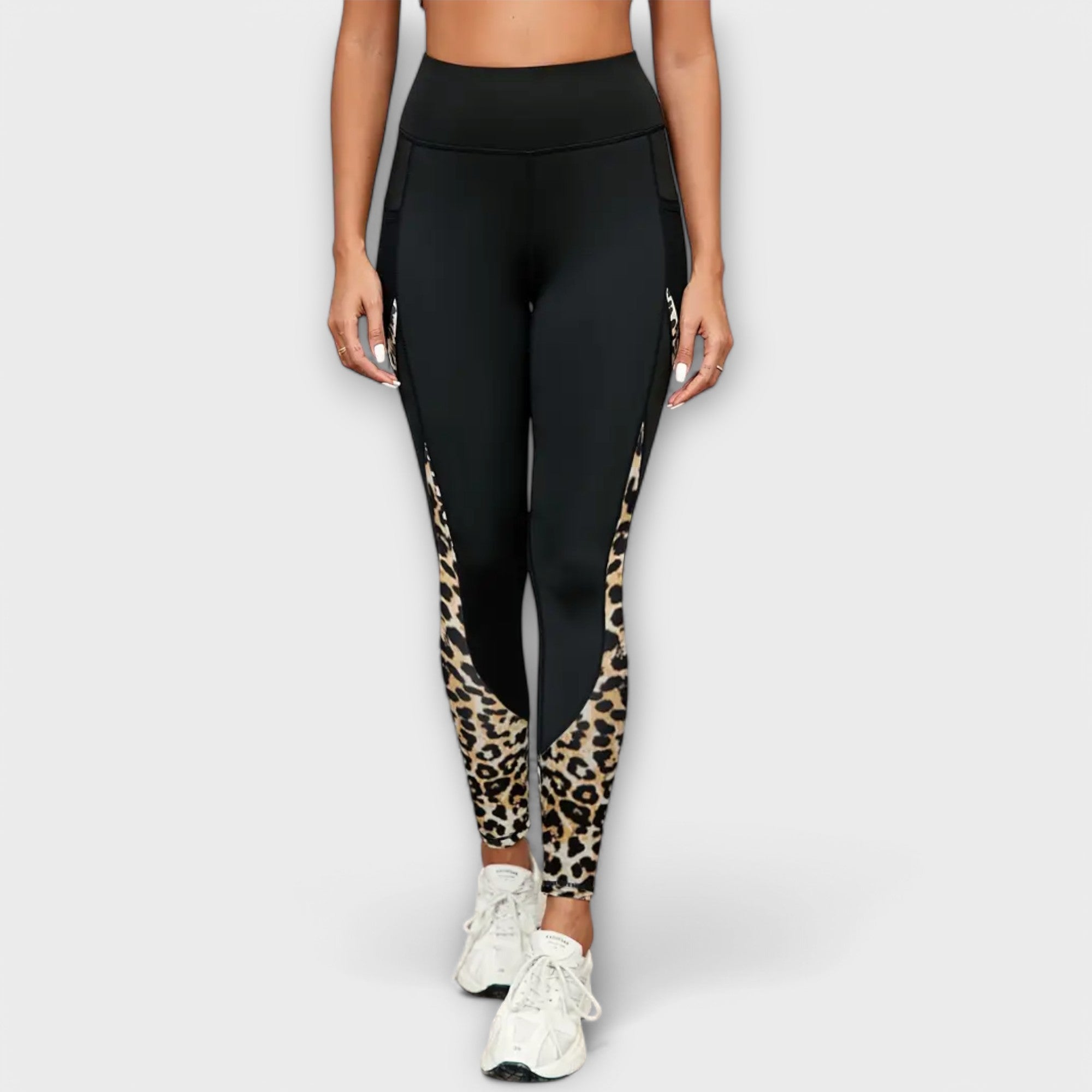 High-waisted track pants with leopard print