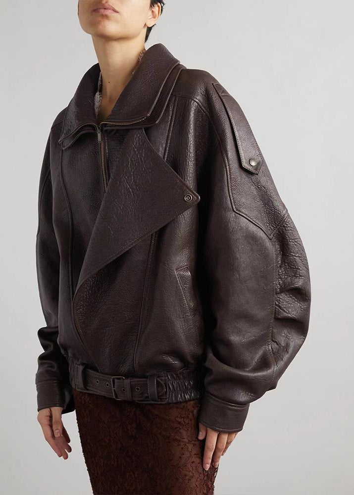 Sarah | Women’s Belted Oversized Leather Bomber Jacket