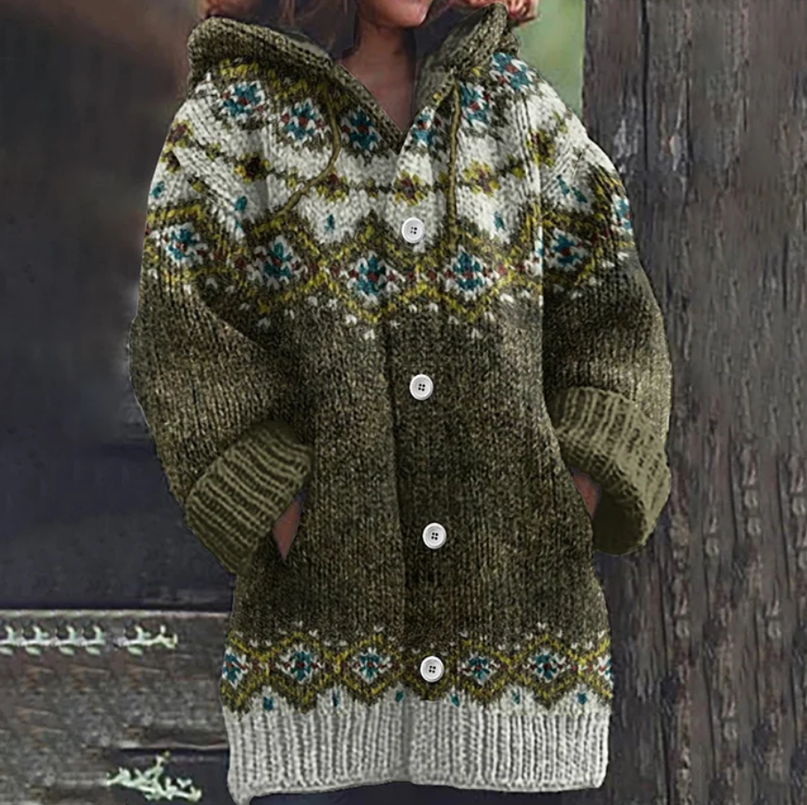 Lily | Women Fair Isle Hooded Knit Cardigan