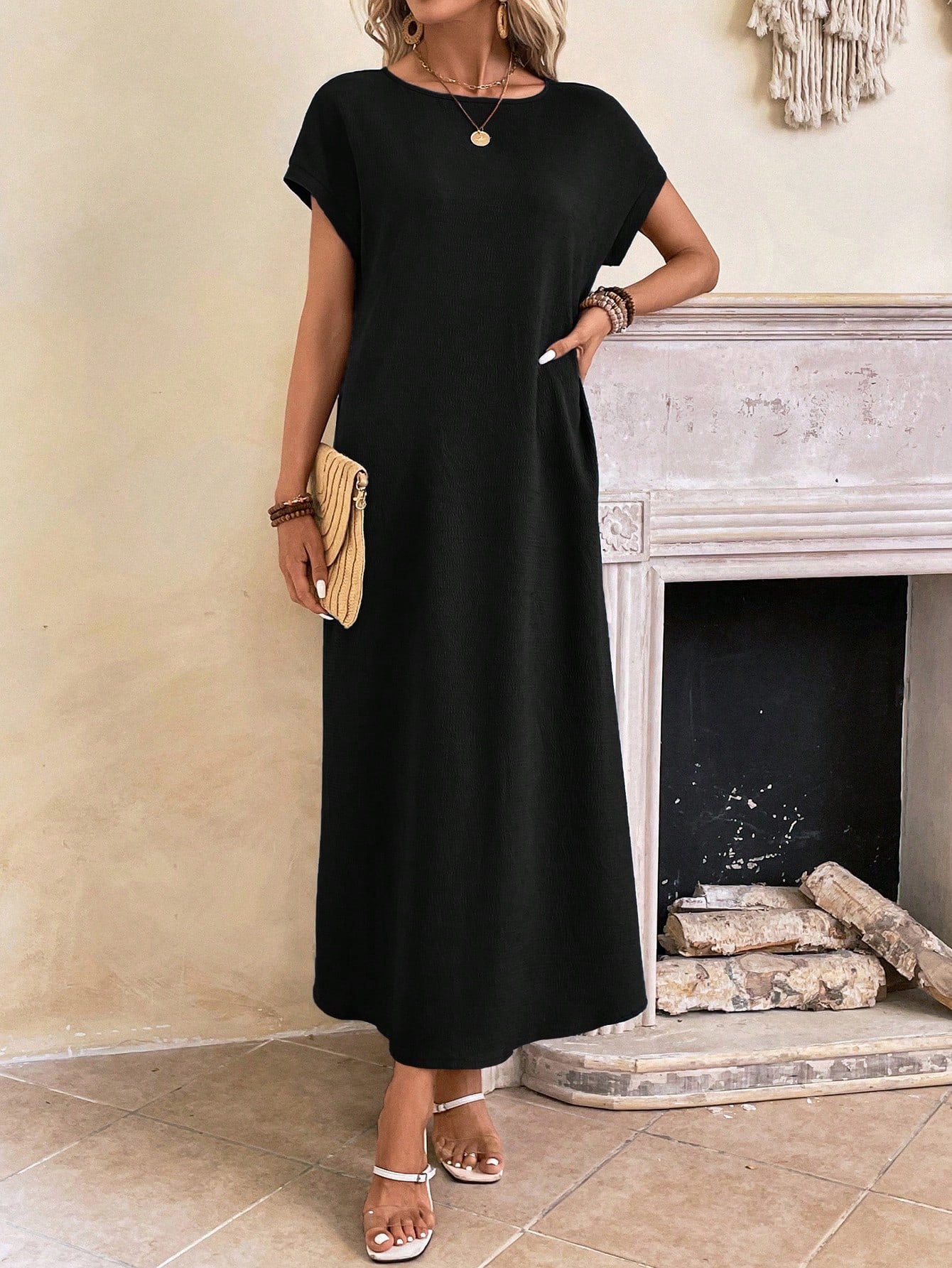 Hovira - Casual Batwing Tunic Dress