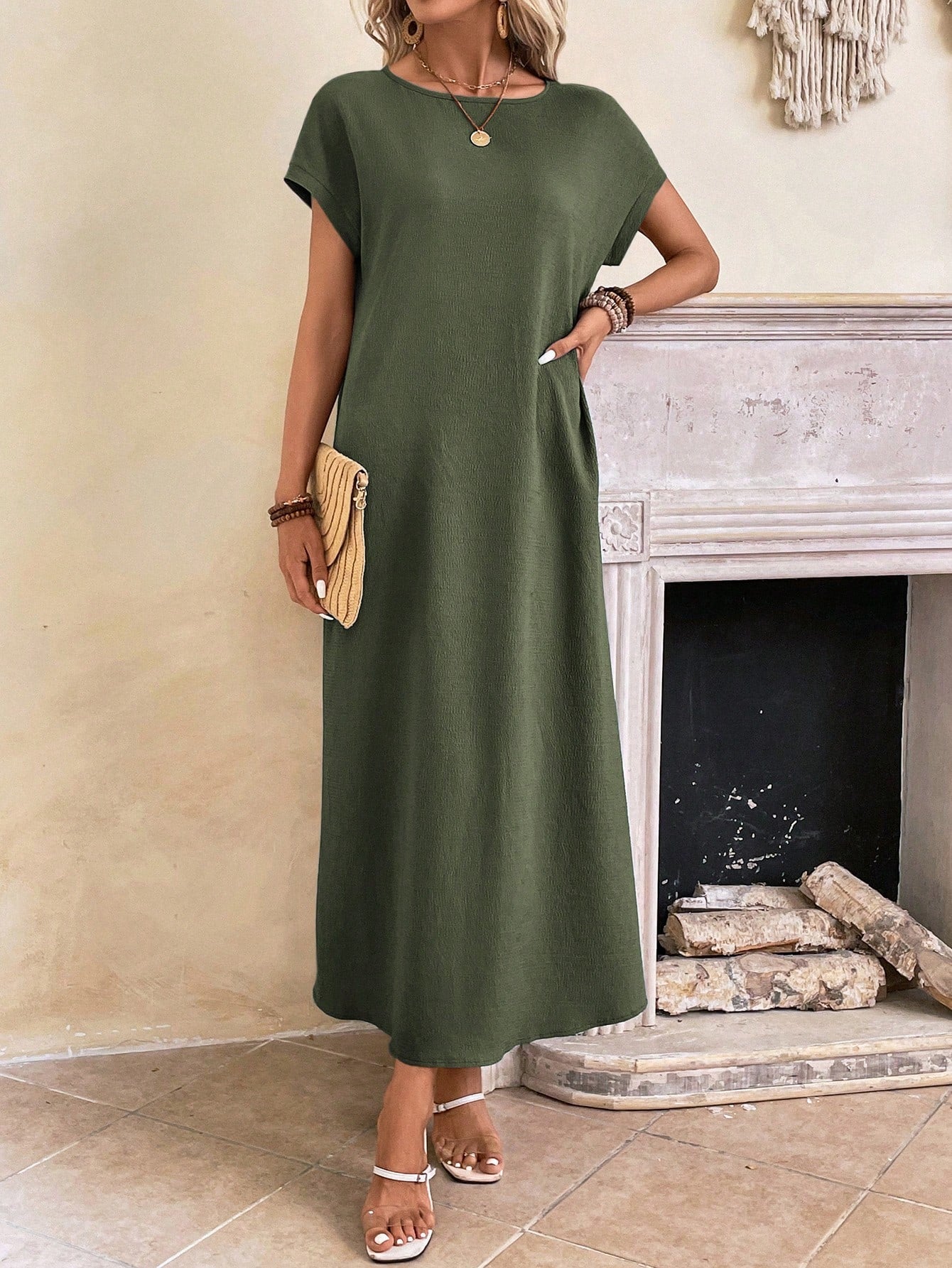 Hovira - Casual Batwing Tunic Dress