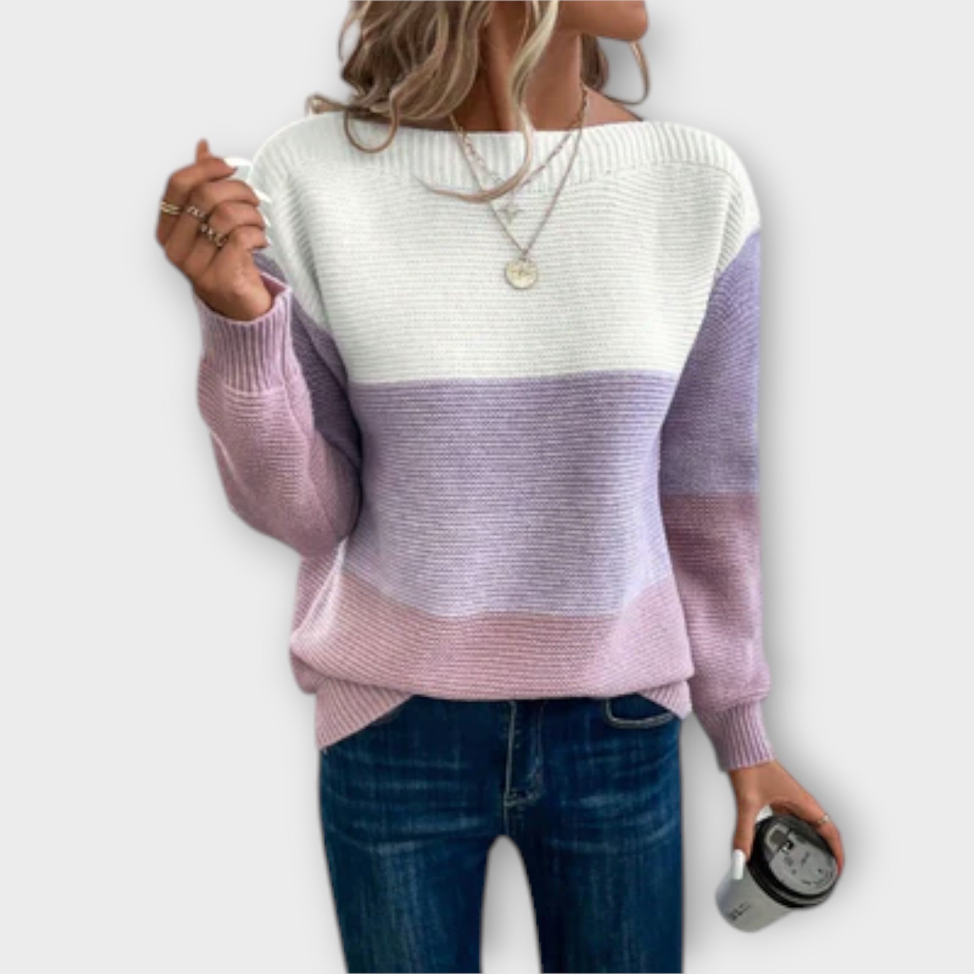 Clara - Elegant tri-color patchwork sweater