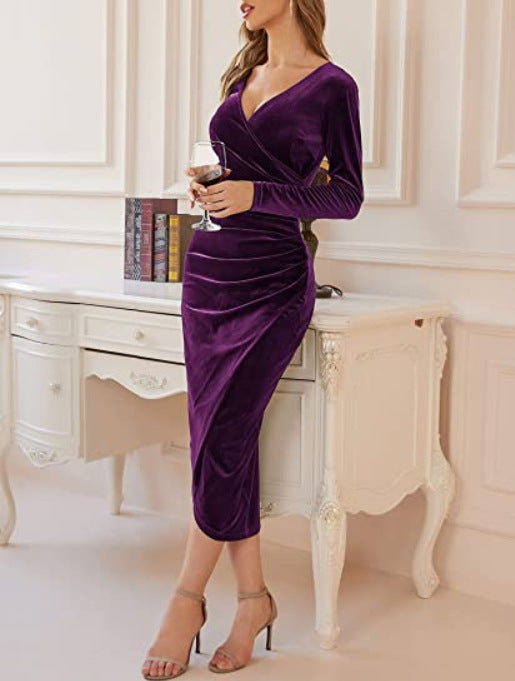 Olira - Elegant Velvet Midi Dress