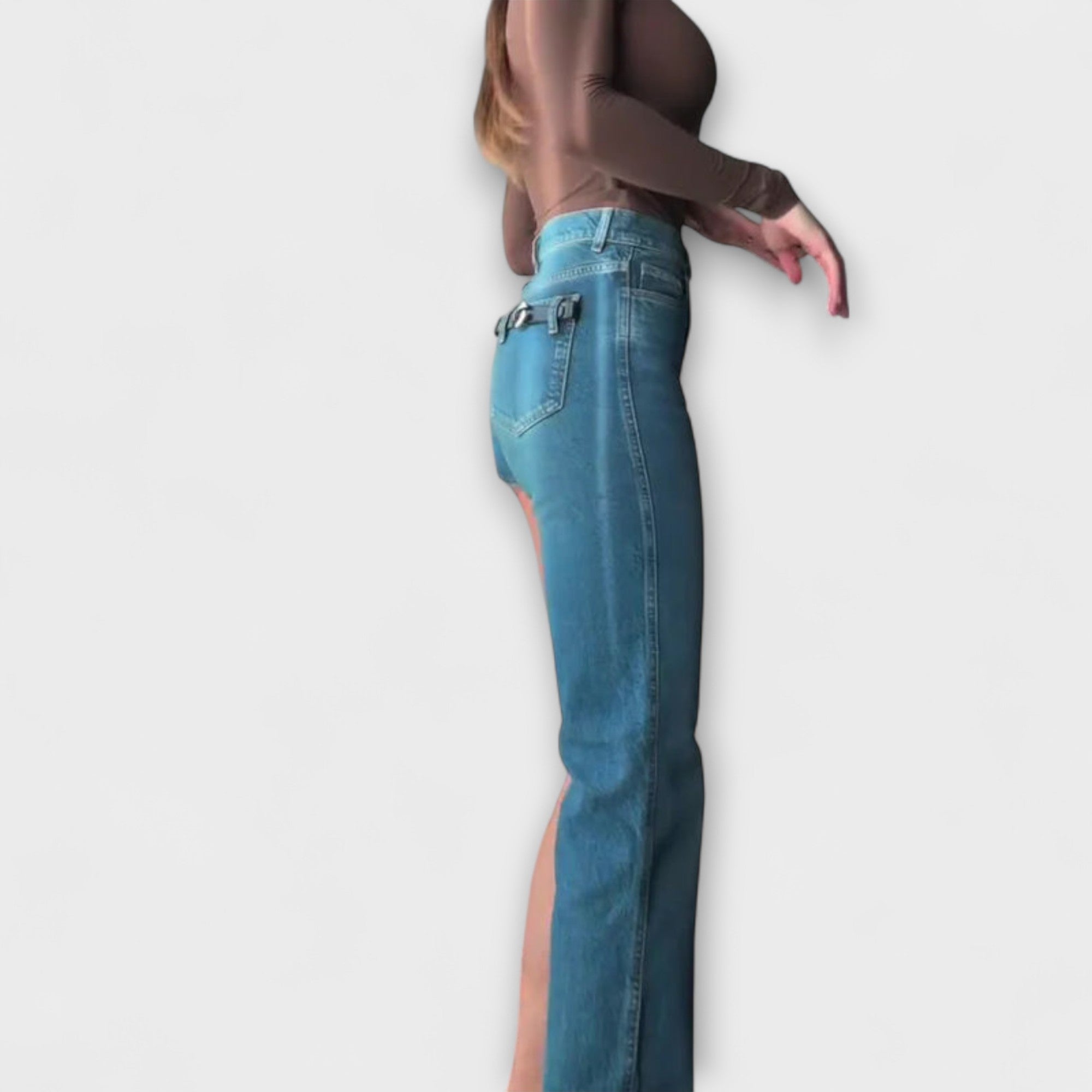 Astra - Trendy asymmetrical denim shorts with one shoulder strap