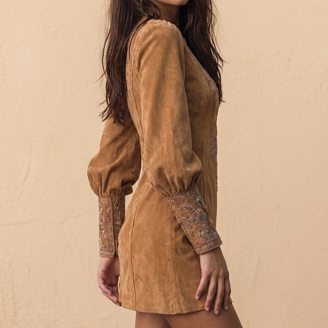 Belisse - Embroidered V-Neck Mini Dress