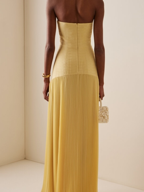 Luvina - Strapless Pleated Maxi Dress
