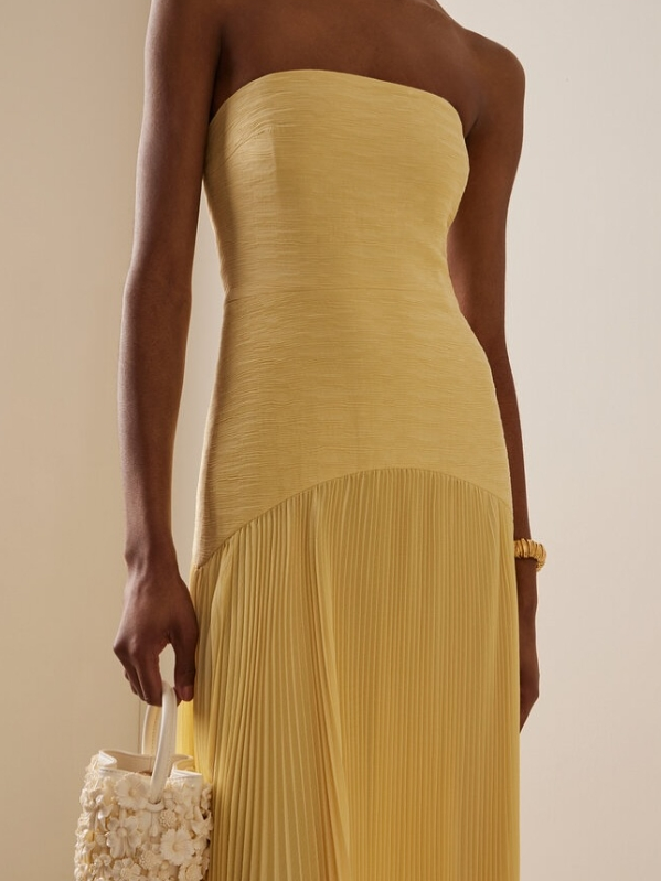 Luvina - Strapless Pleated Maxi Dress