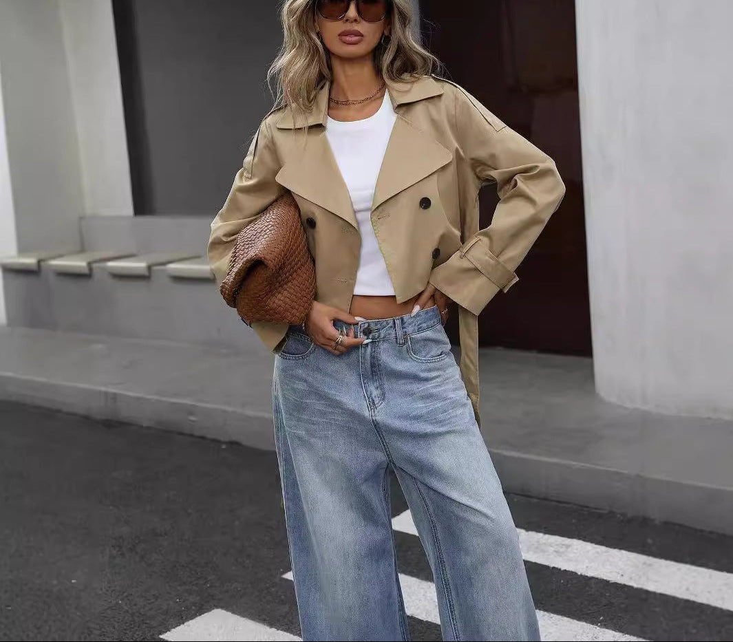 Catherine | Women’s Cropped Double-Breasted Trench Jacket