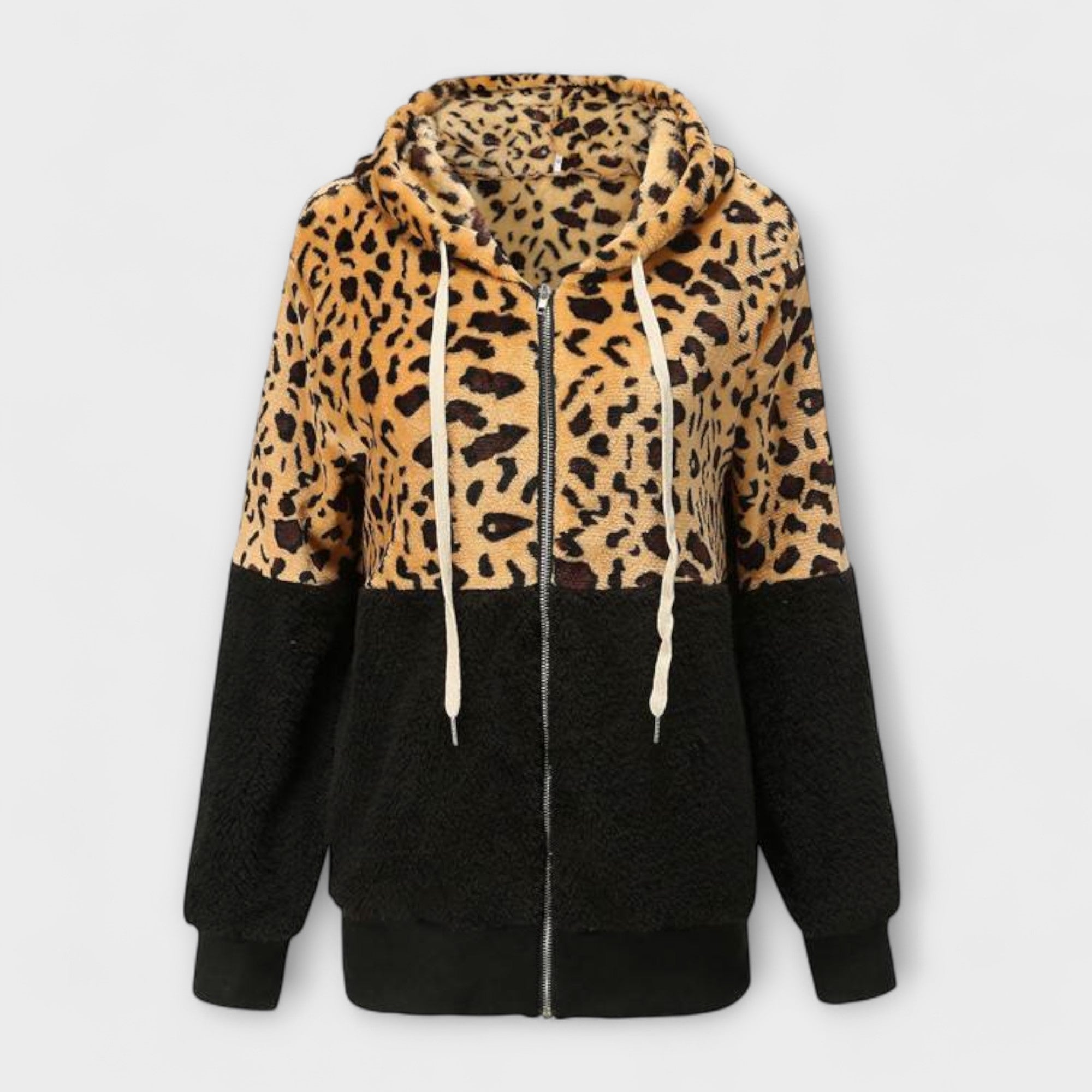 Lea - Fleece hoodie with leopard print design