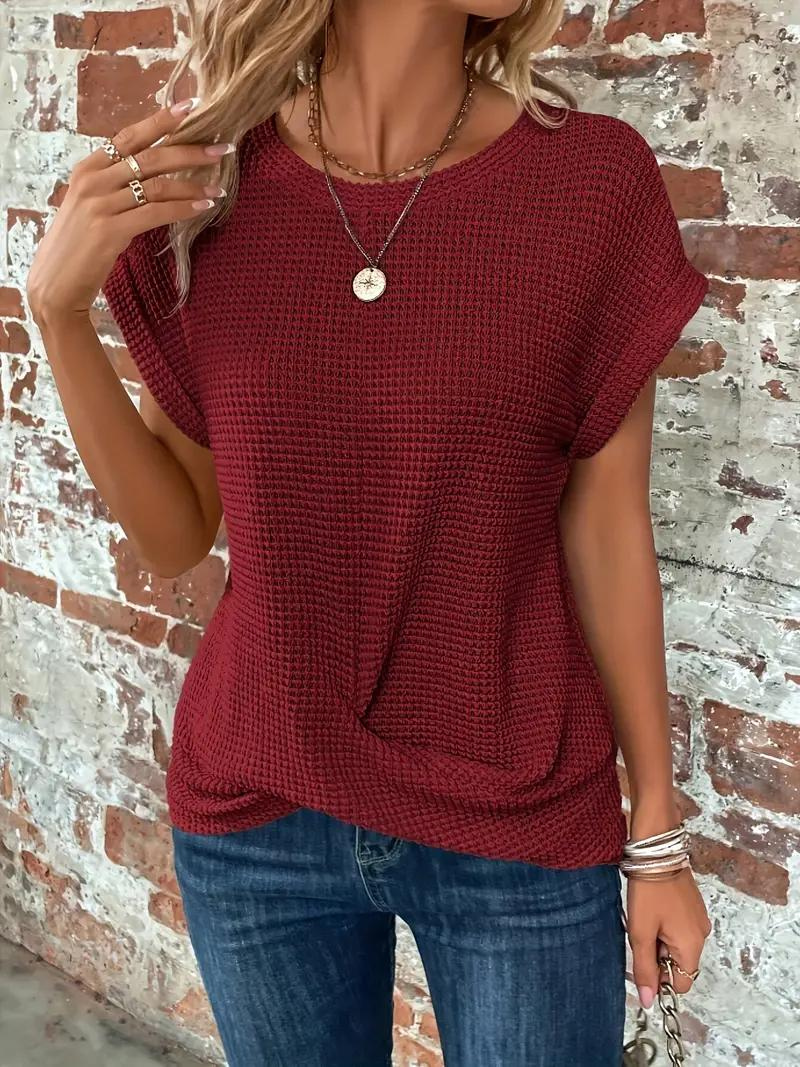Lucinda - Vaffel-T-shirt med Snoet Kant