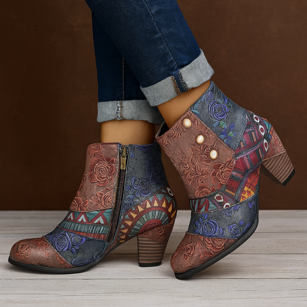 Ella | Women's Floral-Patterned Heeled Boots