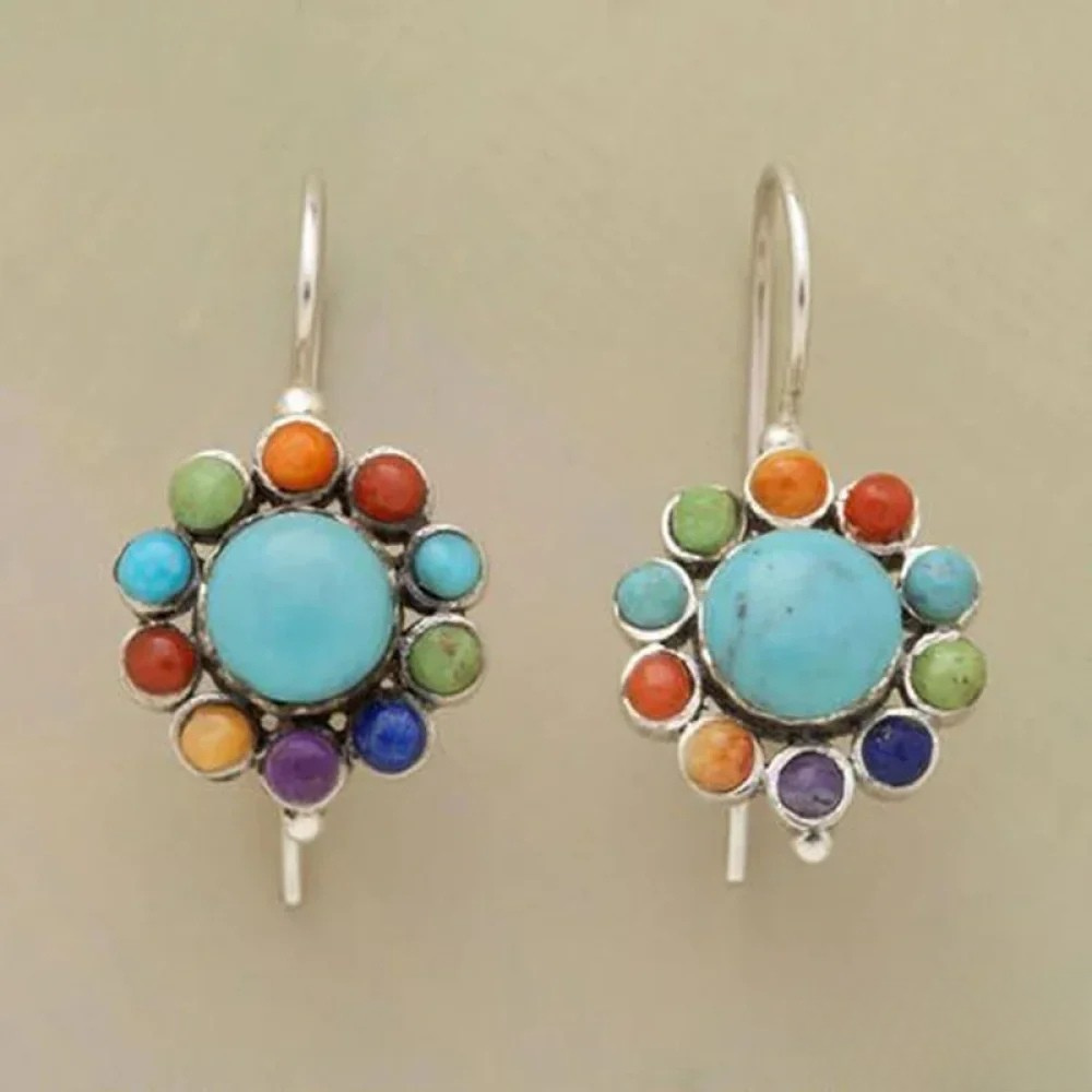 Multicolored round earrings in turquoise