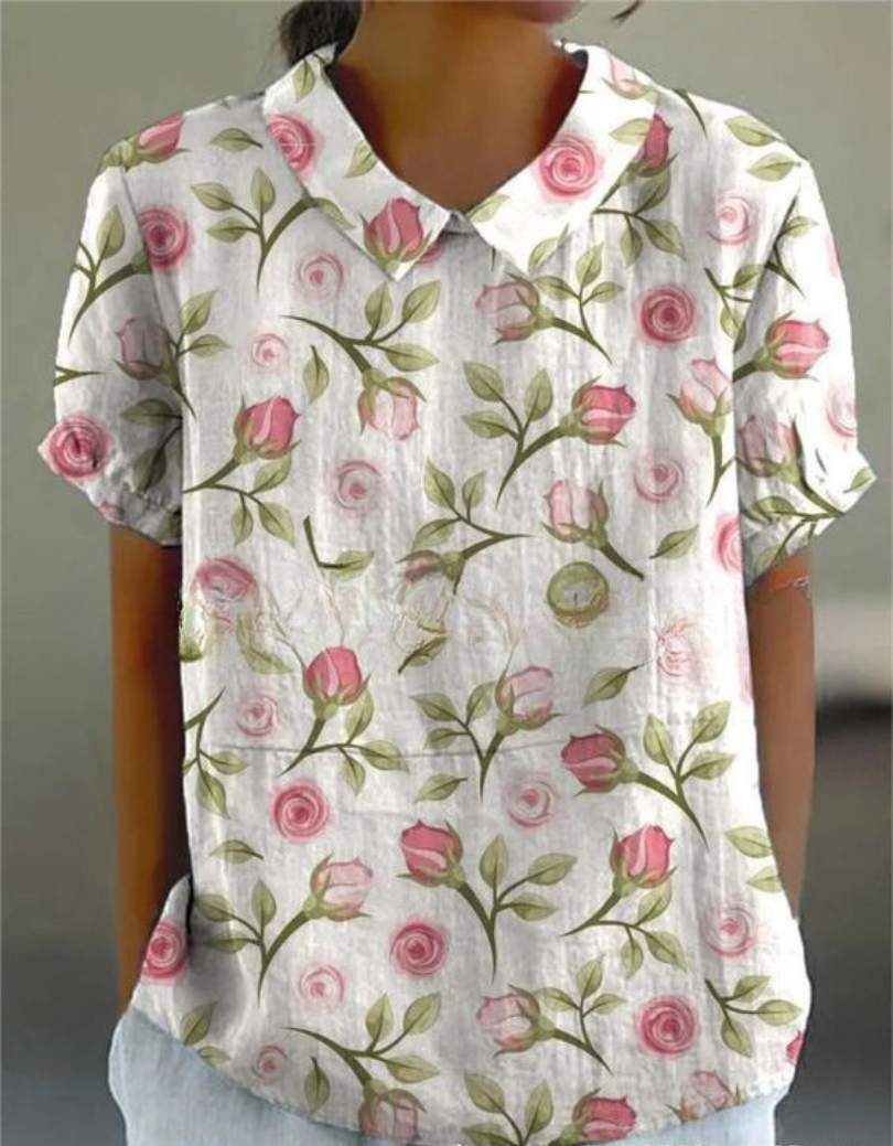 Amelina - Collared Short Sleeve Blouse
