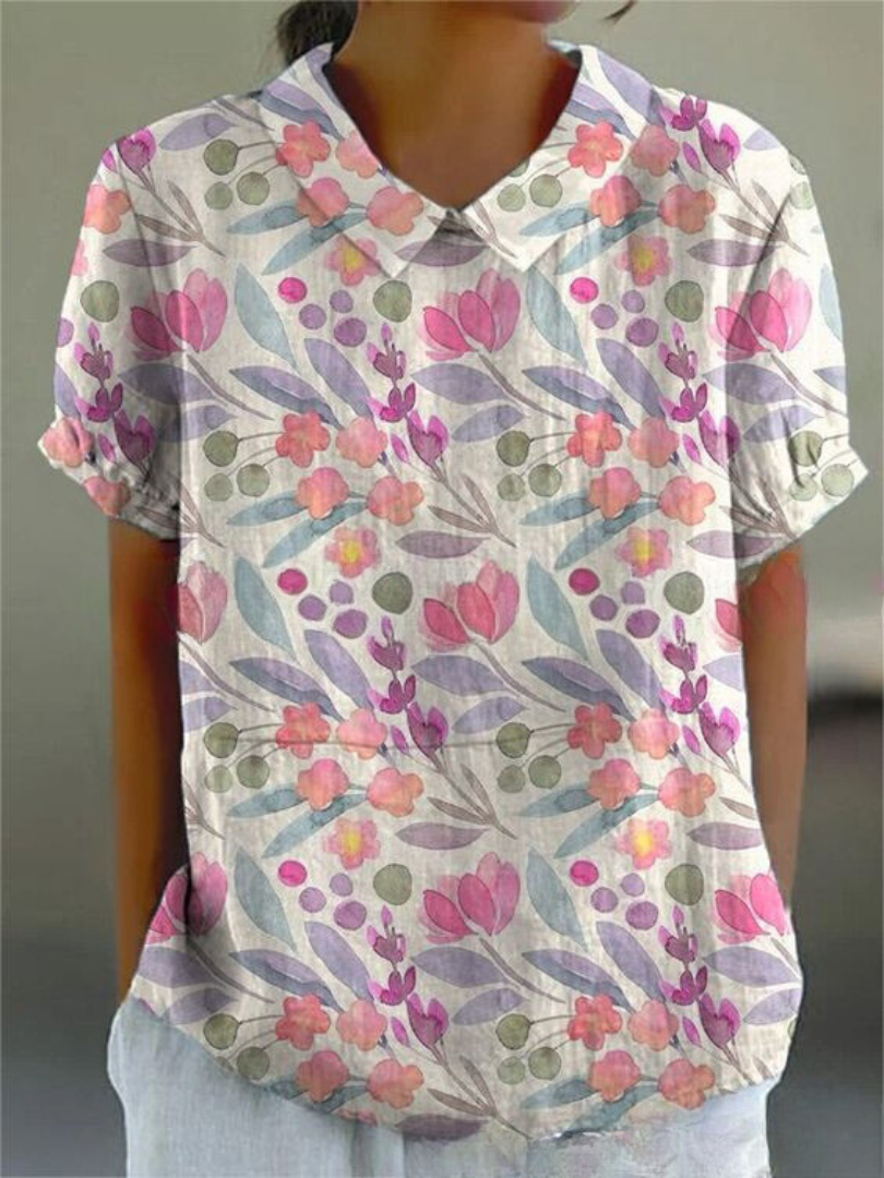 Amelina - Collared Short Sleeve Blouse