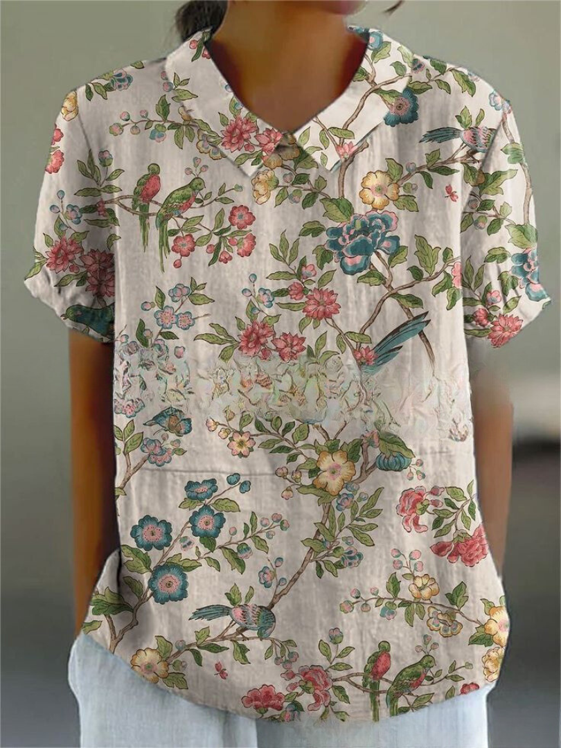 Amelina - Collared Short Sleeve Blouse