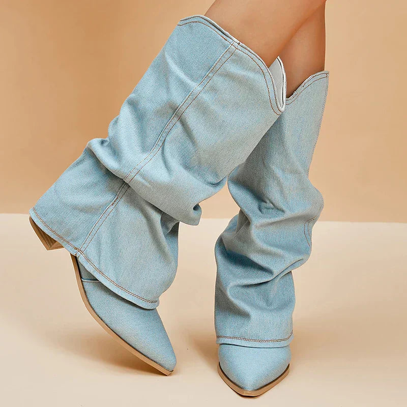 Kira - Denim Knee-High Boots