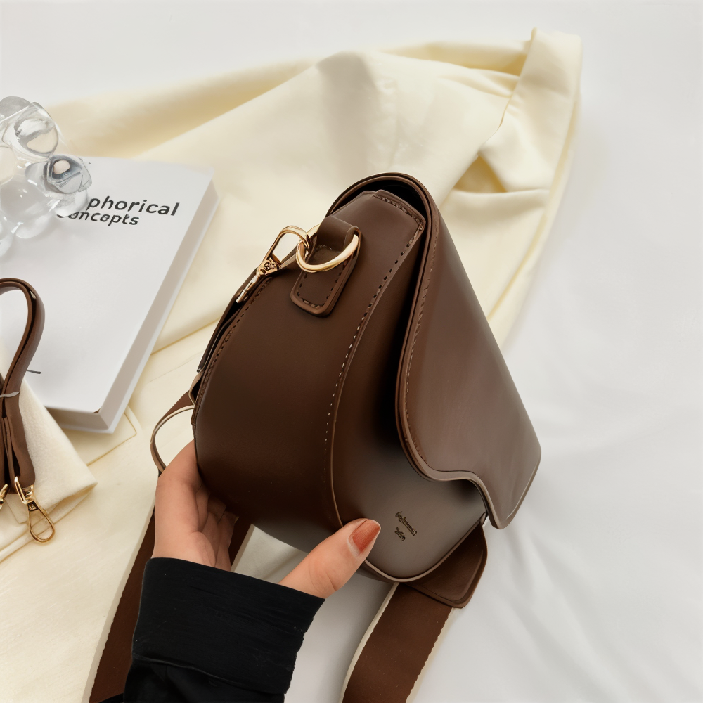 Delora - Vegan Leather Curved Flap Crossbody Bag
