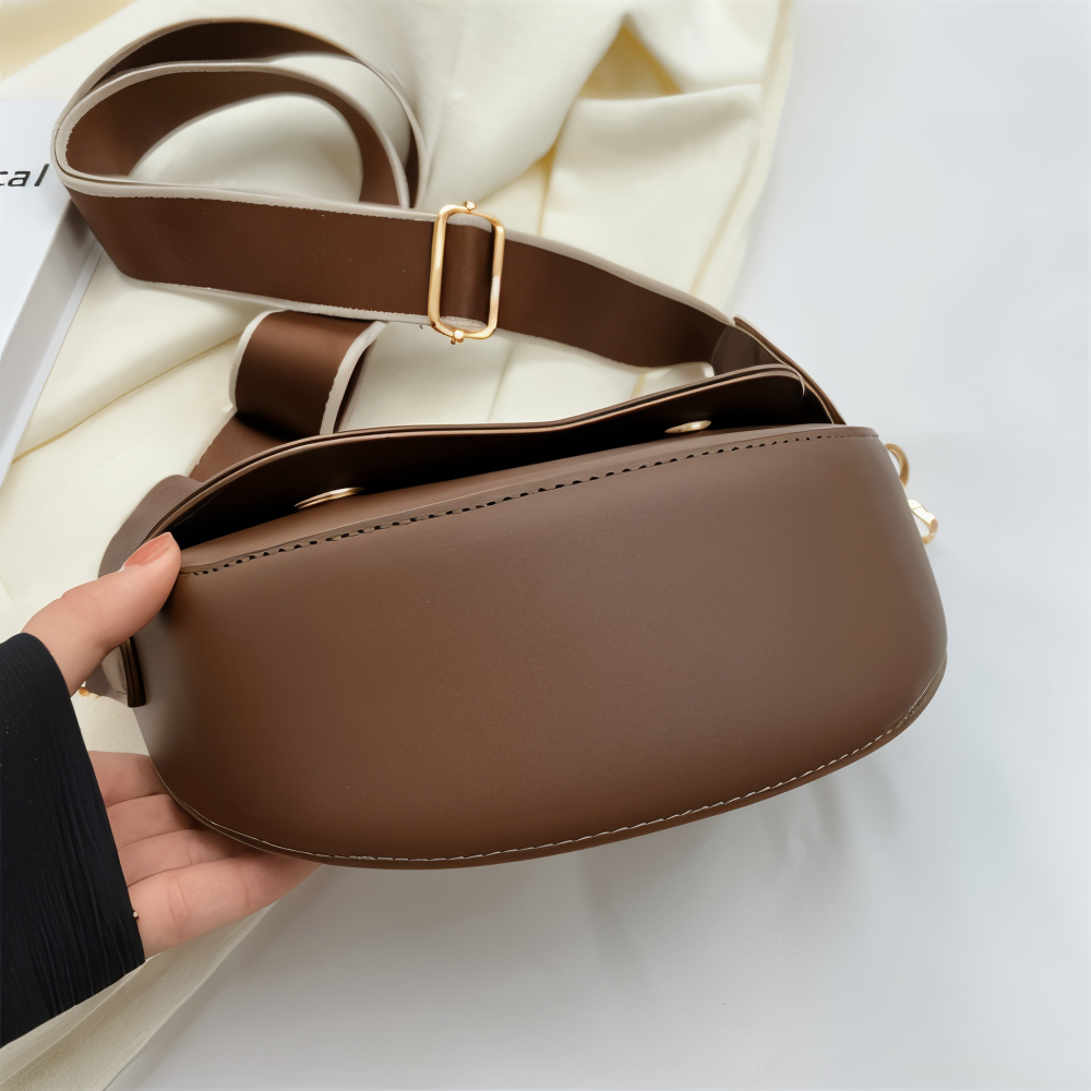 Delora - Vegan Leather Curved Flap Crossbody Bag
