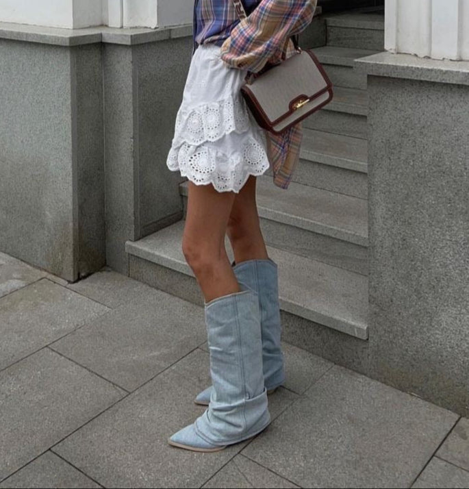 Kira - Denim Knee-High Boots