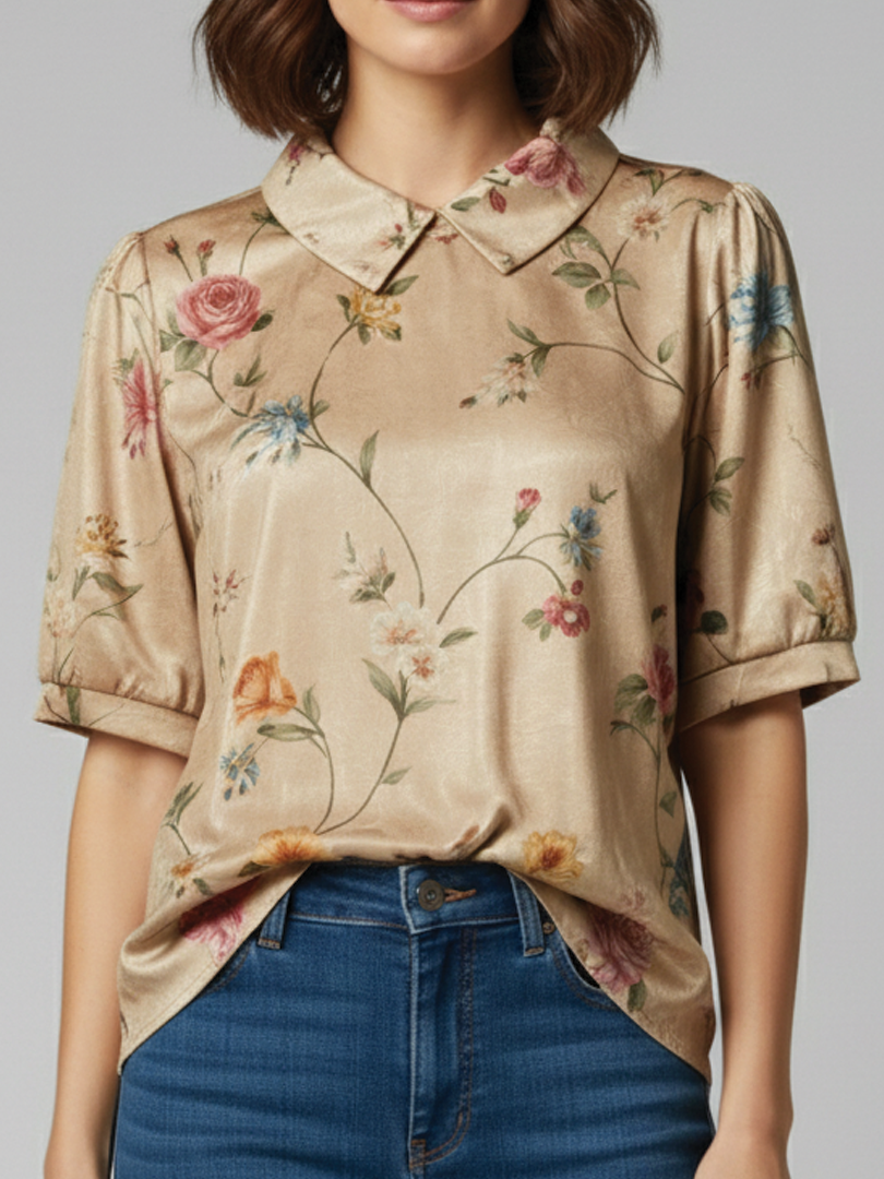 Amelina - Collared Short Sleeve Blouse