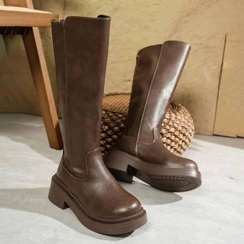 Julia | Women’s Leather Knee-High Boots with Heels