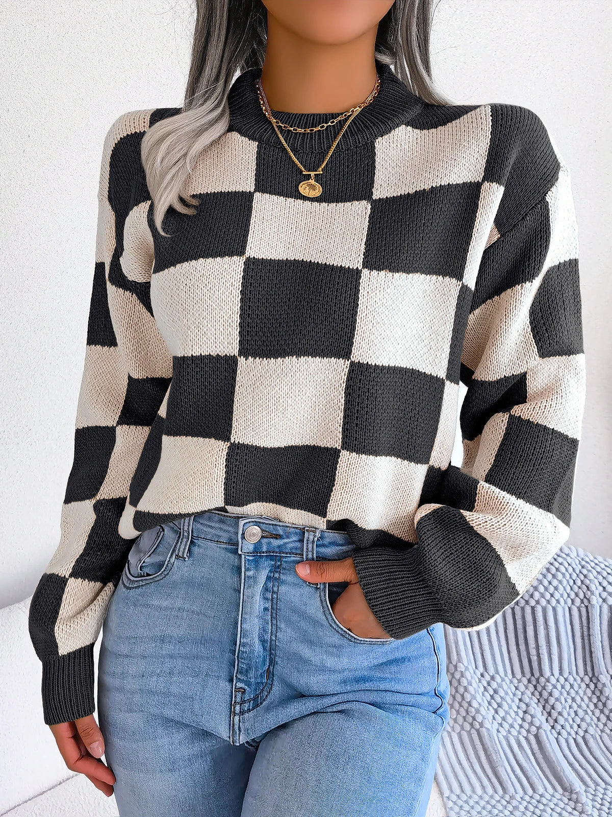 Orthea - Checkered Knit Sweater