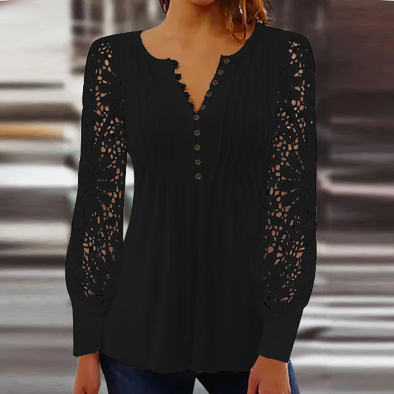 Quinetta - Bluse med blondemanchetter