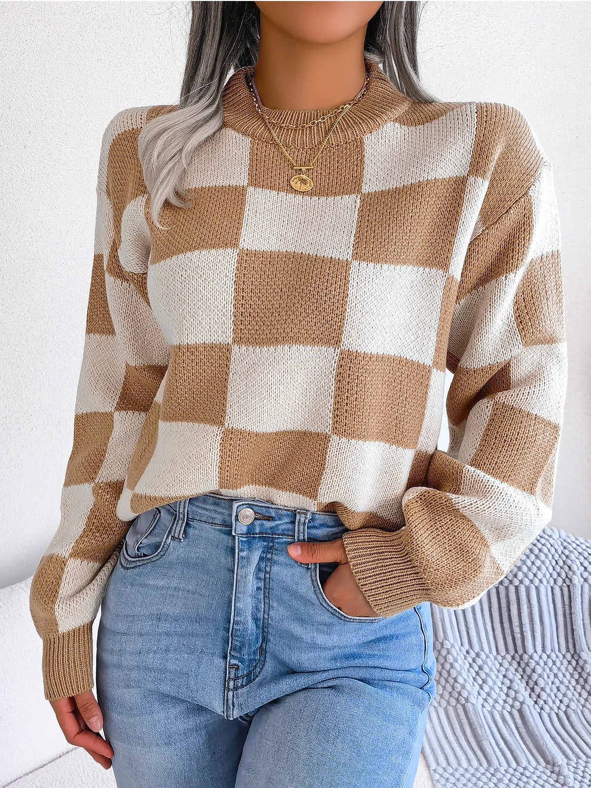 Orthea - Checkered Knit Sweater
